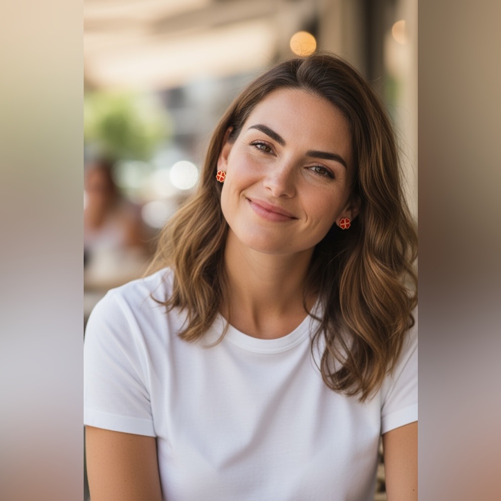 ✅NEW✅ 18K Gold Plated Stainless Steel Red Flower Hearts Earrings